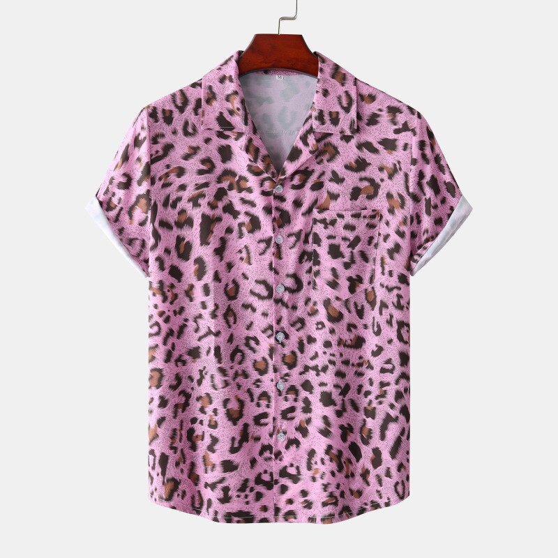 Men's Summer Leopard-Print Aloha Beach Party Shirt