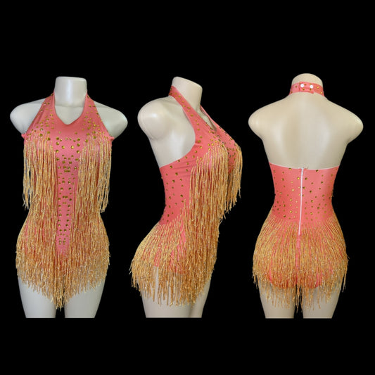 Dazzling Rhinestone Fringe Dance Leotard