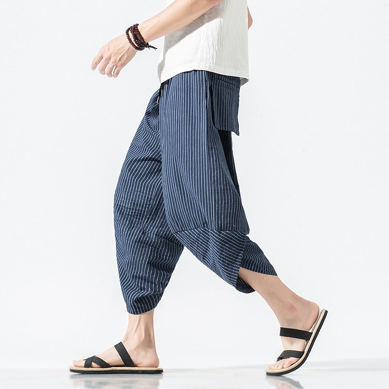 Harajuku Inspired Cotton Linen Wide Leg Men's Harem Pants