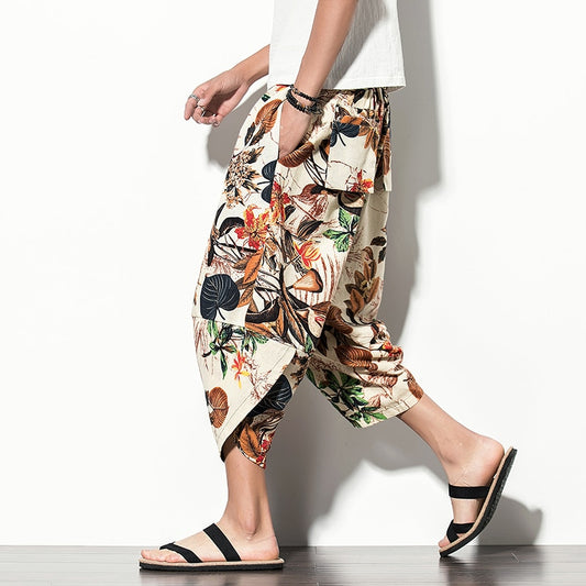 Harajuku Inspired Cotton Linen Wide Leg Men's Harem Pants