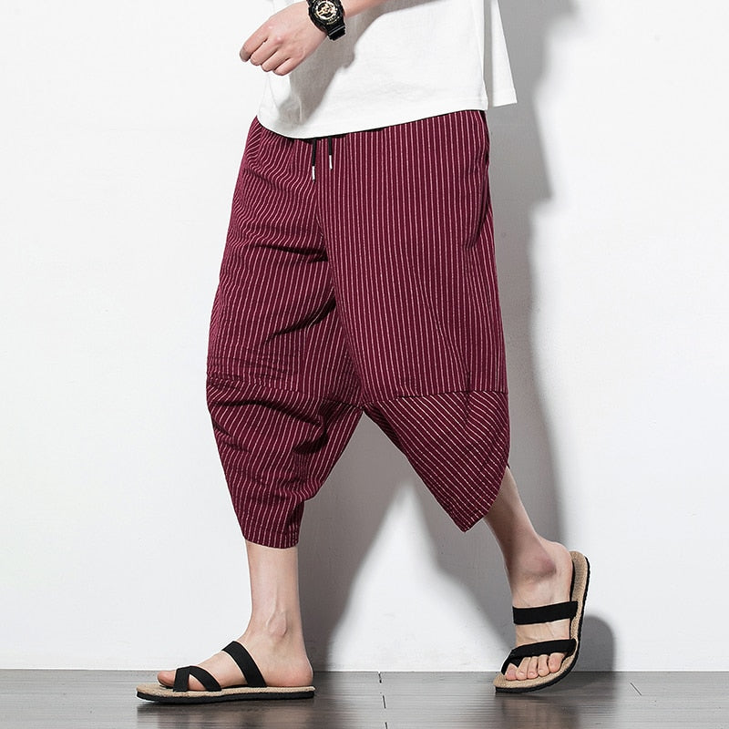 Harajuku Inspired Cotton Linen Wide Leg Men's Harem Pants